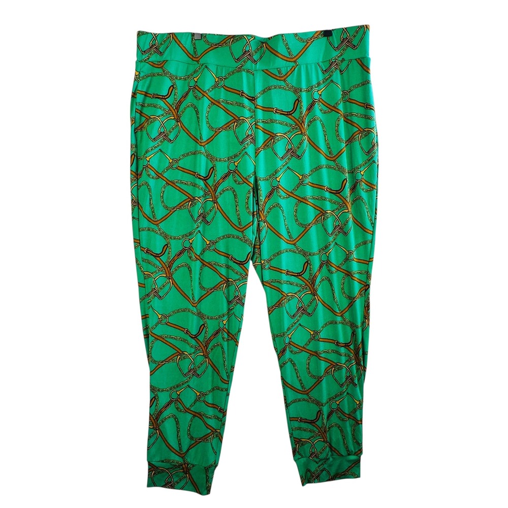 Antthony Equestrian Chain Print Pants 2X Green Stretch Scarfcore Baroque Lounge